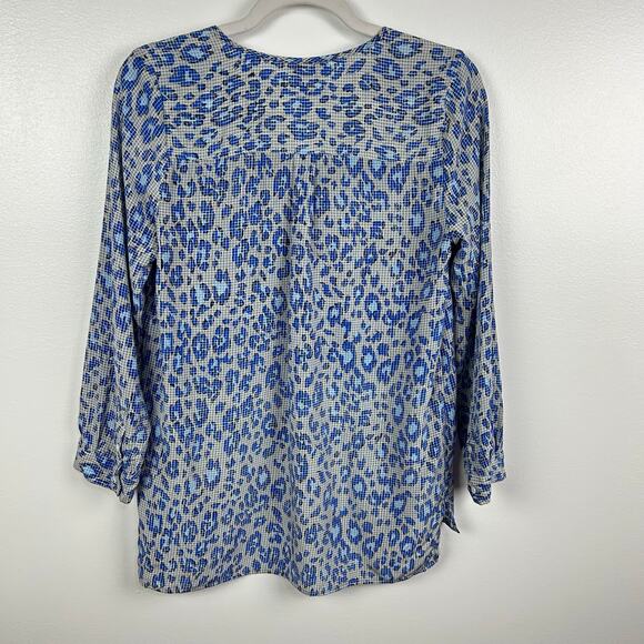 Joie 100% Silk Blue Gray Leopard Print Grid Blouse Women’s Career Wear Size XS - Picture 7 of 8